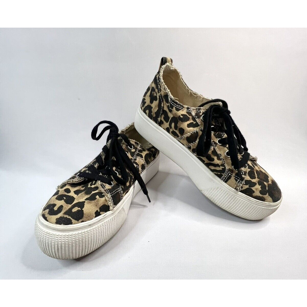 JELLYPOP 'Newstar' Leopard Print Canvas Platform Lace Up Sneakers Sz. 8.5